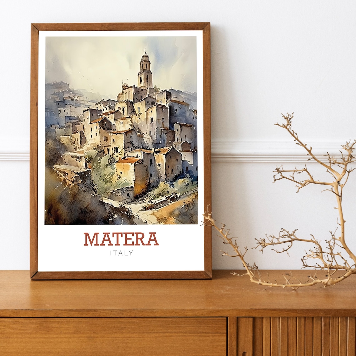 Matera Italy Old Hill Town Watercolor Historic Travel Poster - Image 3