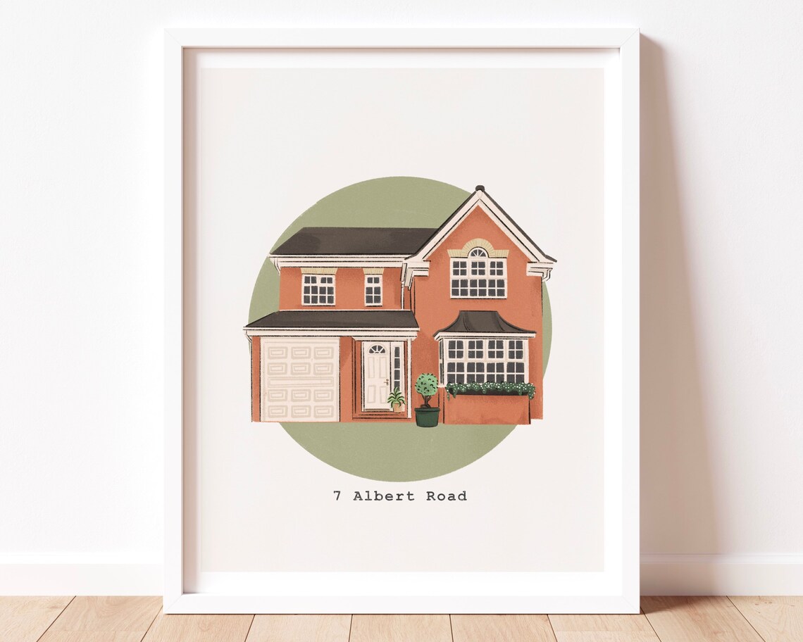 Custom Hand-Drawn Brick House Portrait Print with Street Address
