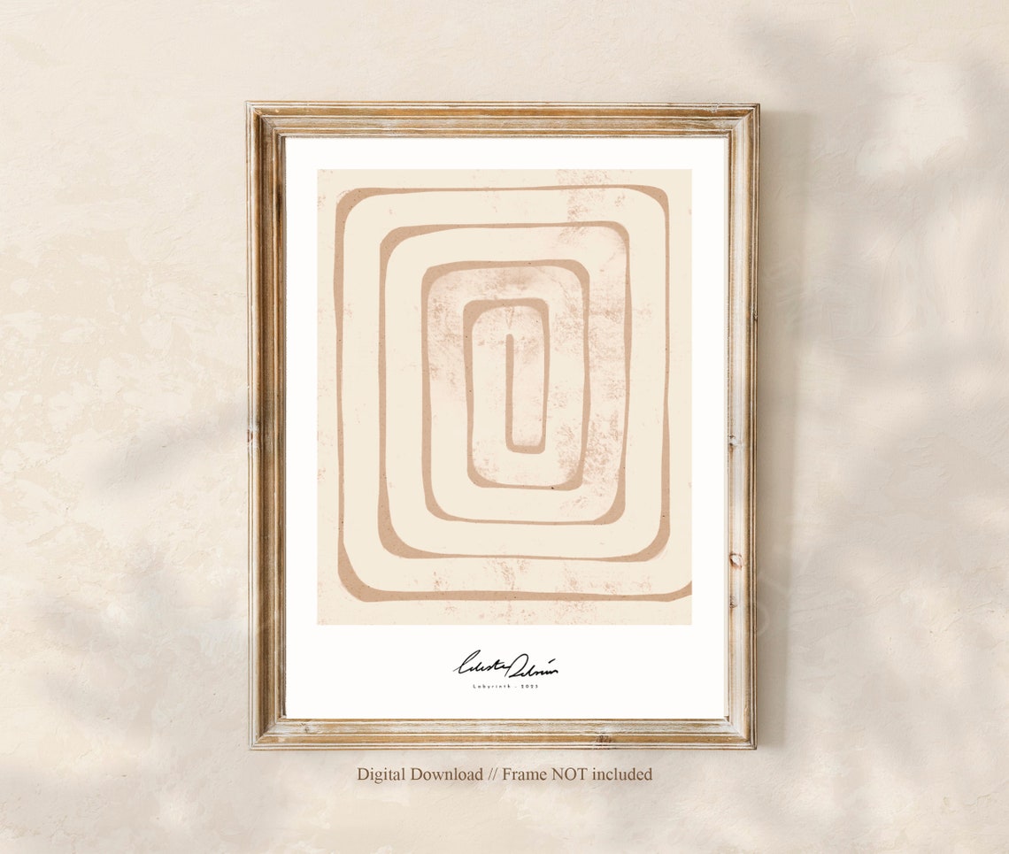 Boho Neutral Finger Labyrinth Maze Line Modern Minimal Art Poster