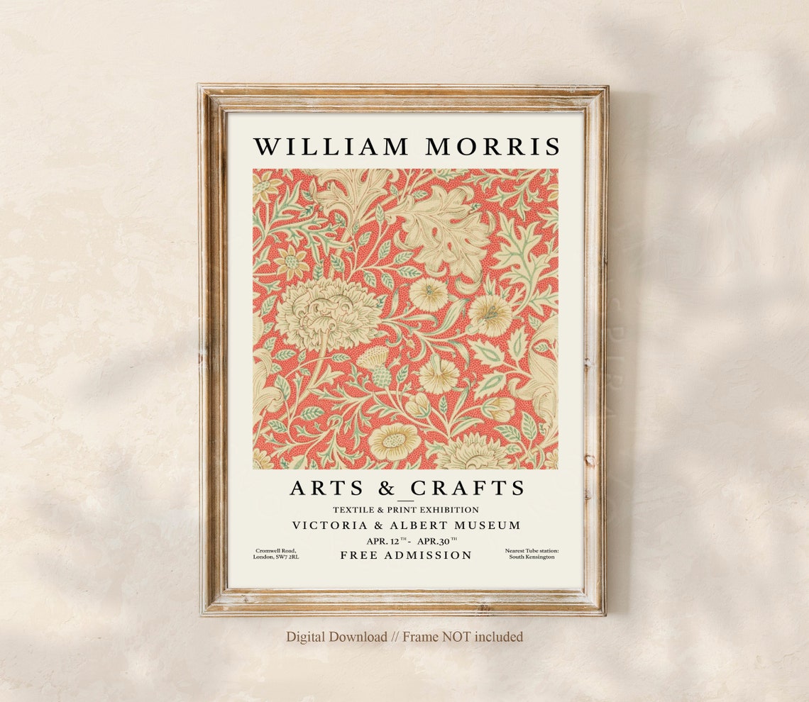 William Morris Arts and Crafts Exhibition Museum Poster Red Floral