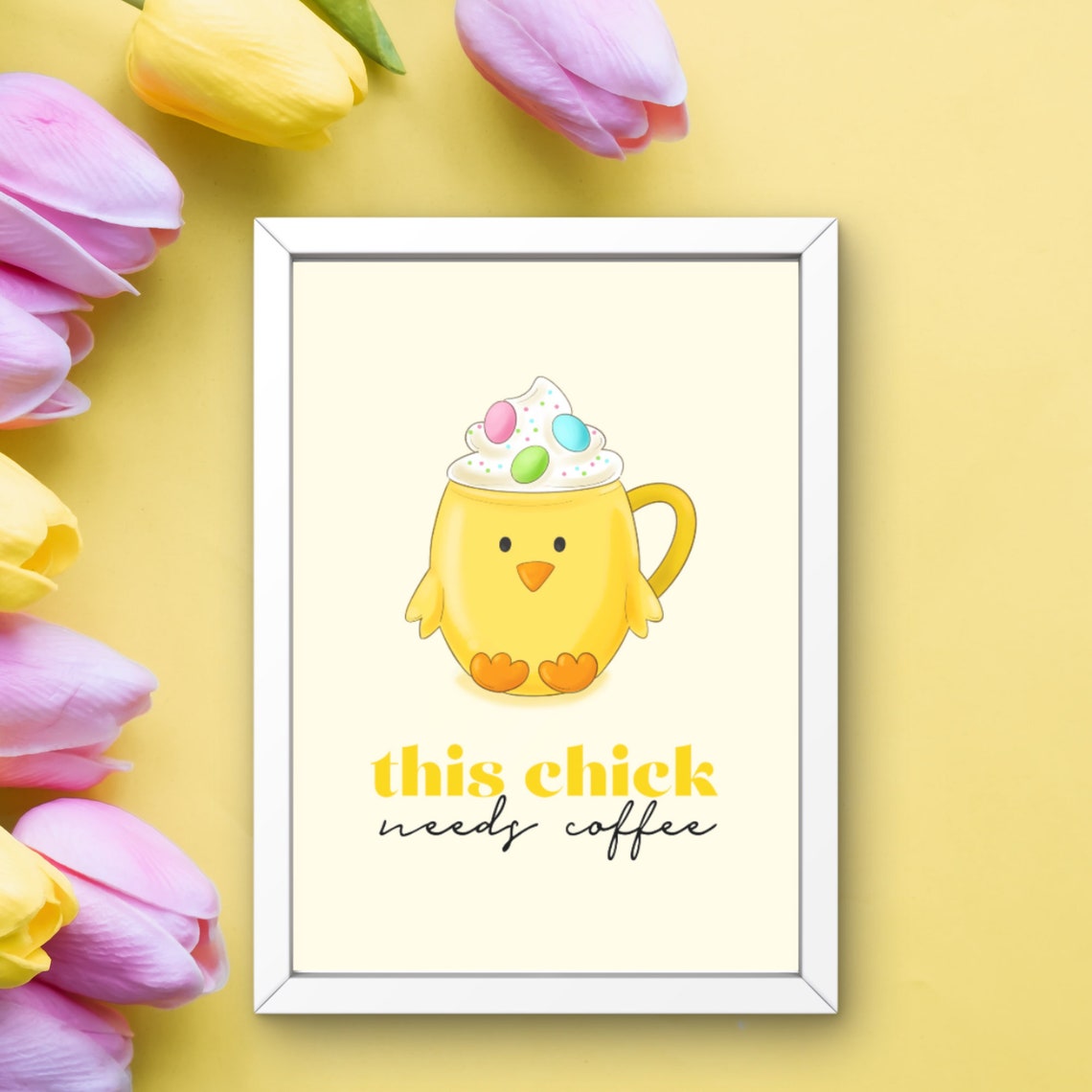 This Chick Needs Coffee Cute Easter Chick Mug Funny Art Print - Image 2