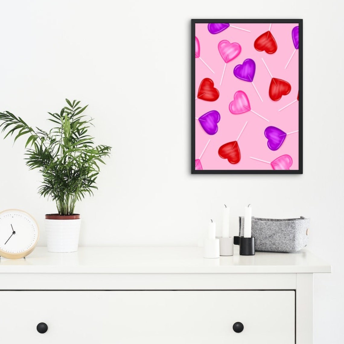 Glossy Heart Lollipop Candy Pattern in Pink Valentine Poster - Image 2