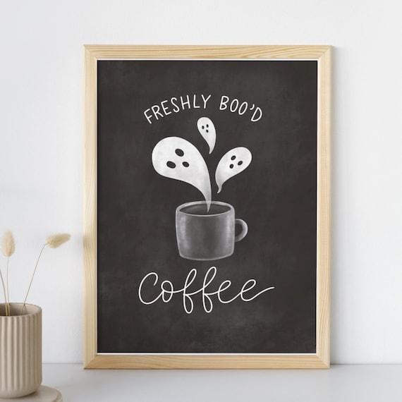 Freshly Bood Coffee Ghost Halloween Chalkboard Style Wall Art
