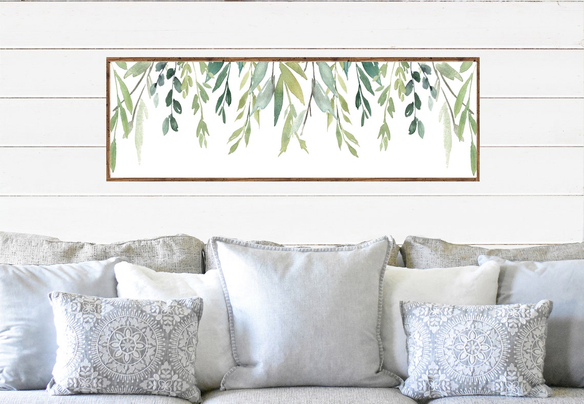 Watercolor Willow Green Leaves Hanging Branches Horizontal Art Poster