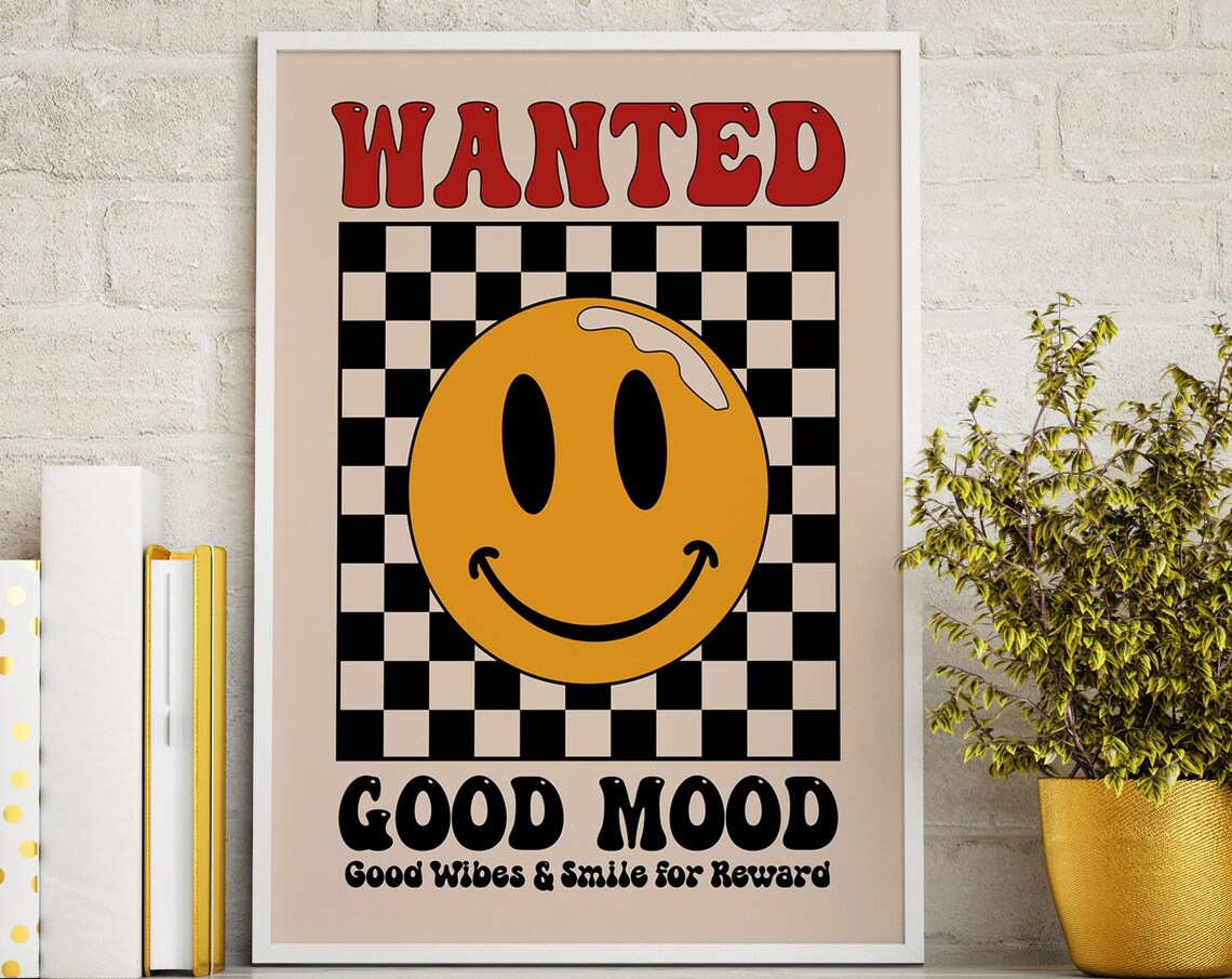Wanted Good Mood Smiley Face Retro Checkerboard Quote Poster - Image 3