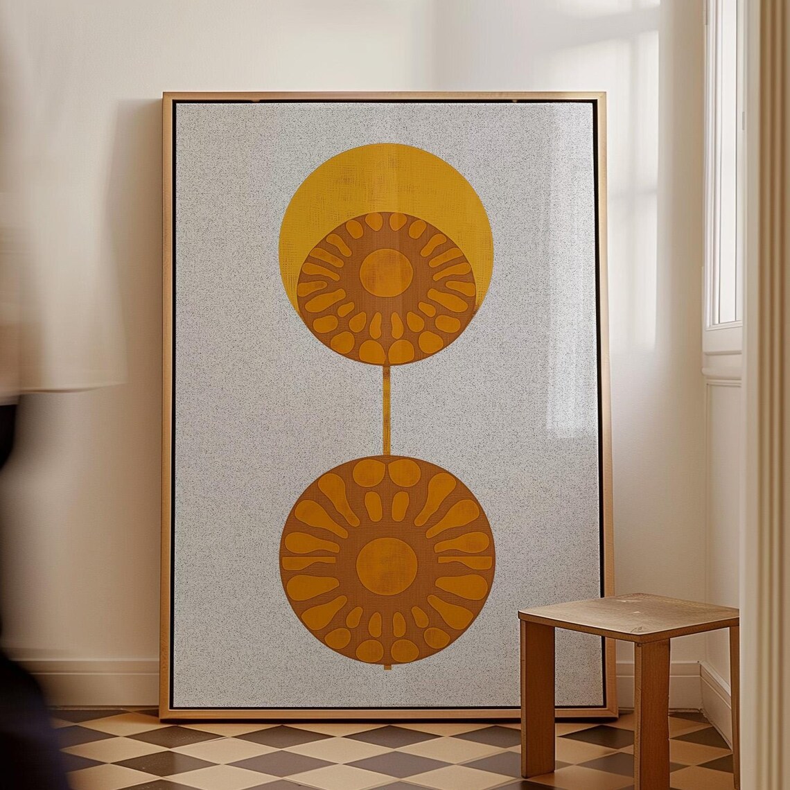 Southwestern Twin Sun Circles Geometric Mustard Yellow Art Poster