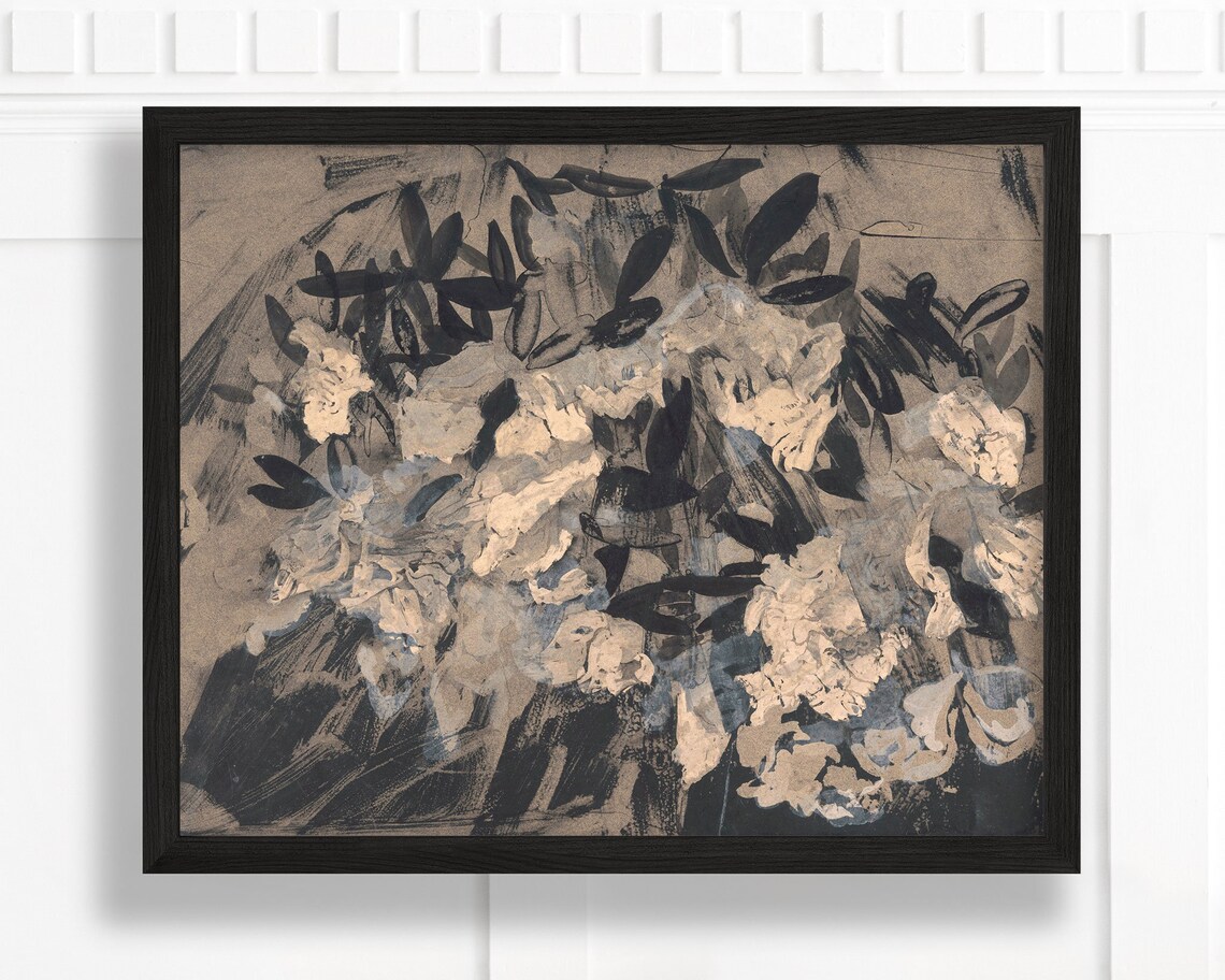 Abstract Florals, Black and White Vintage Art Print