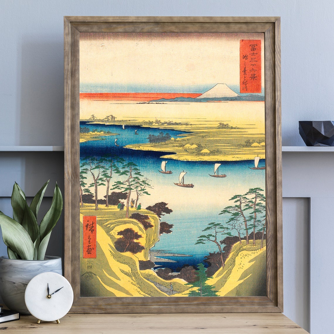 Hiroshige Thirty Six Views Of Mount Fuji Miho Bay Sailboats Poster - Image 3