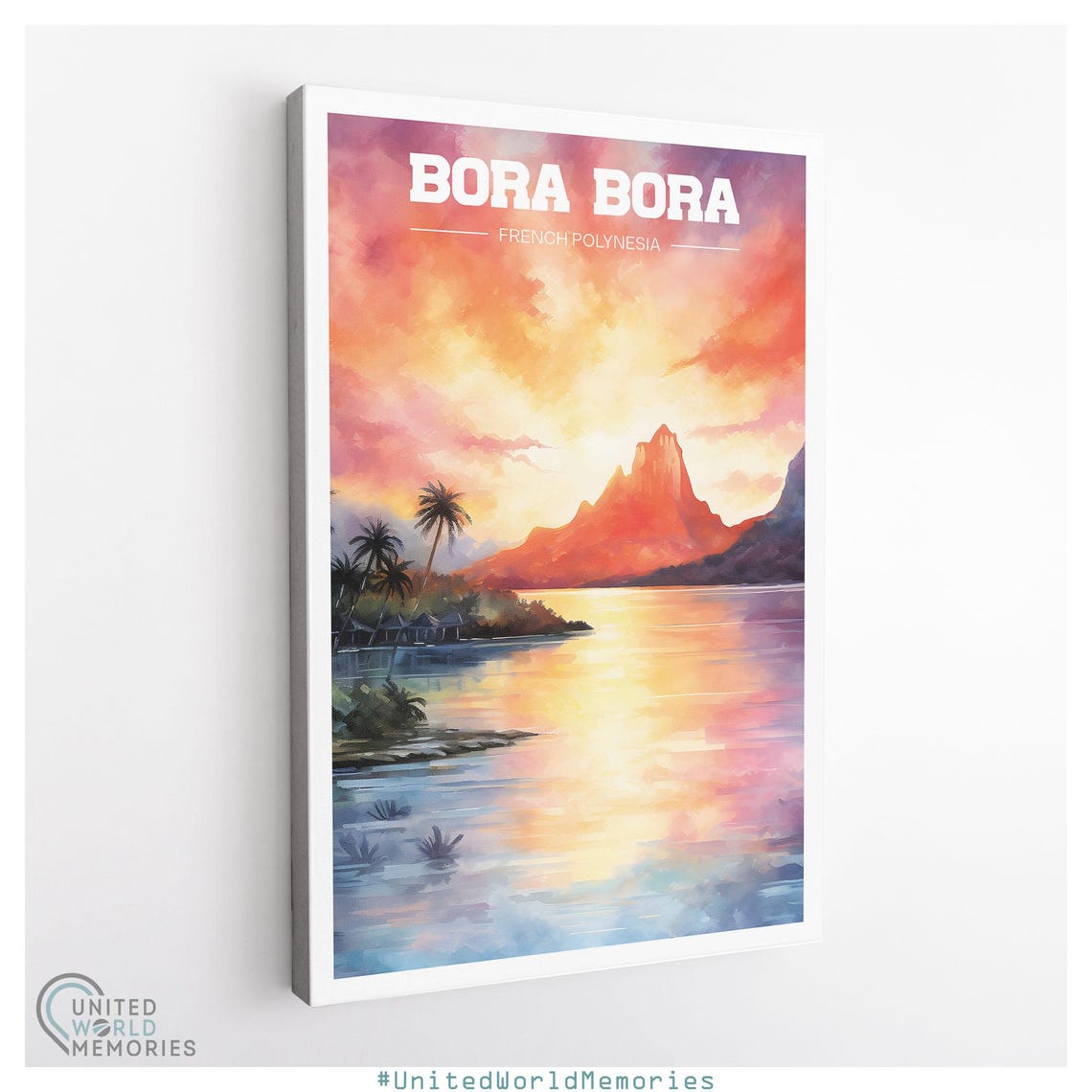 Bora Bora French Polynesia Sunset Lagoon Watercolor Travel Poster - Image 2