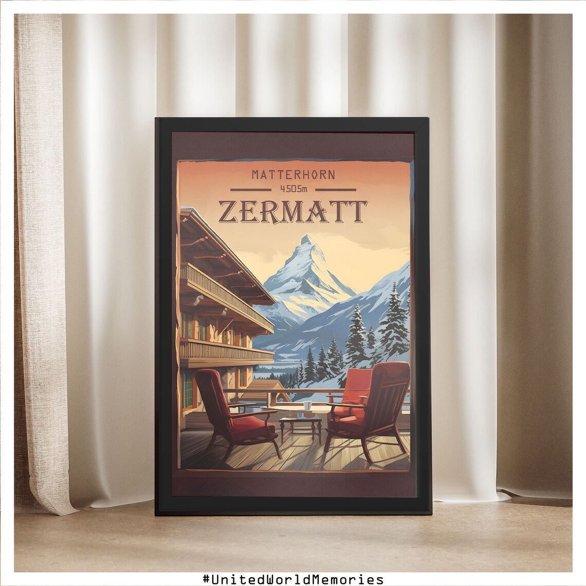 Zermatt Matterhorn Alpine Chalet Balcony Mountain View Poster - Image 5