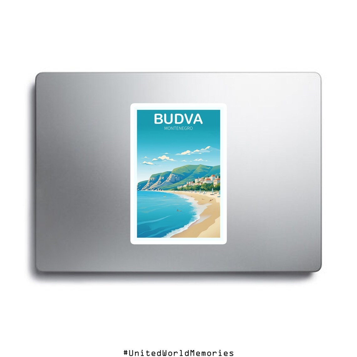 Budva Montenegro Beach Bay Hillside Town Retro Travel Poster - Image 2