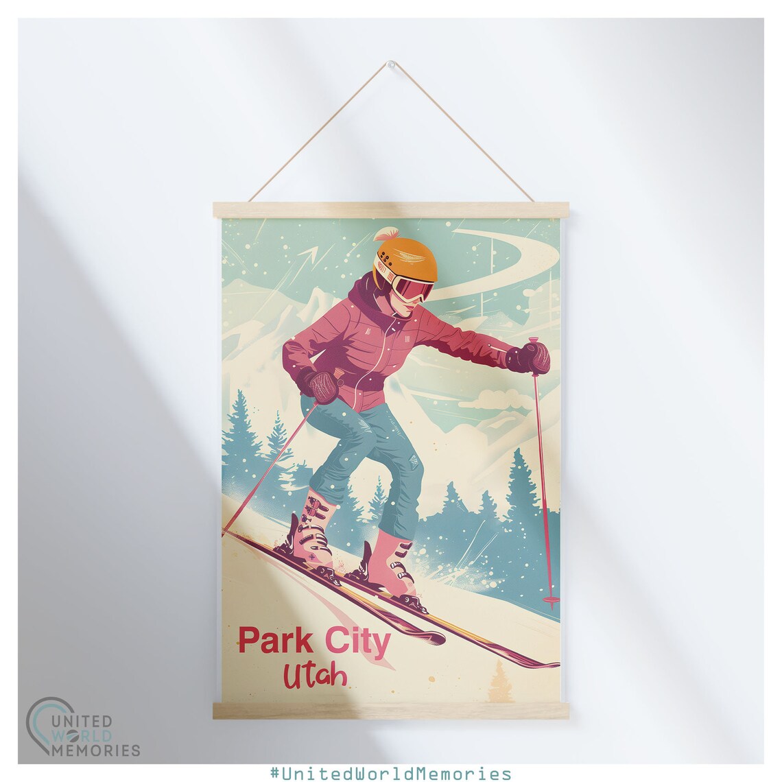 Park City Utah Female Skier Downhill Slope Vintage Travel Poster - Image 5