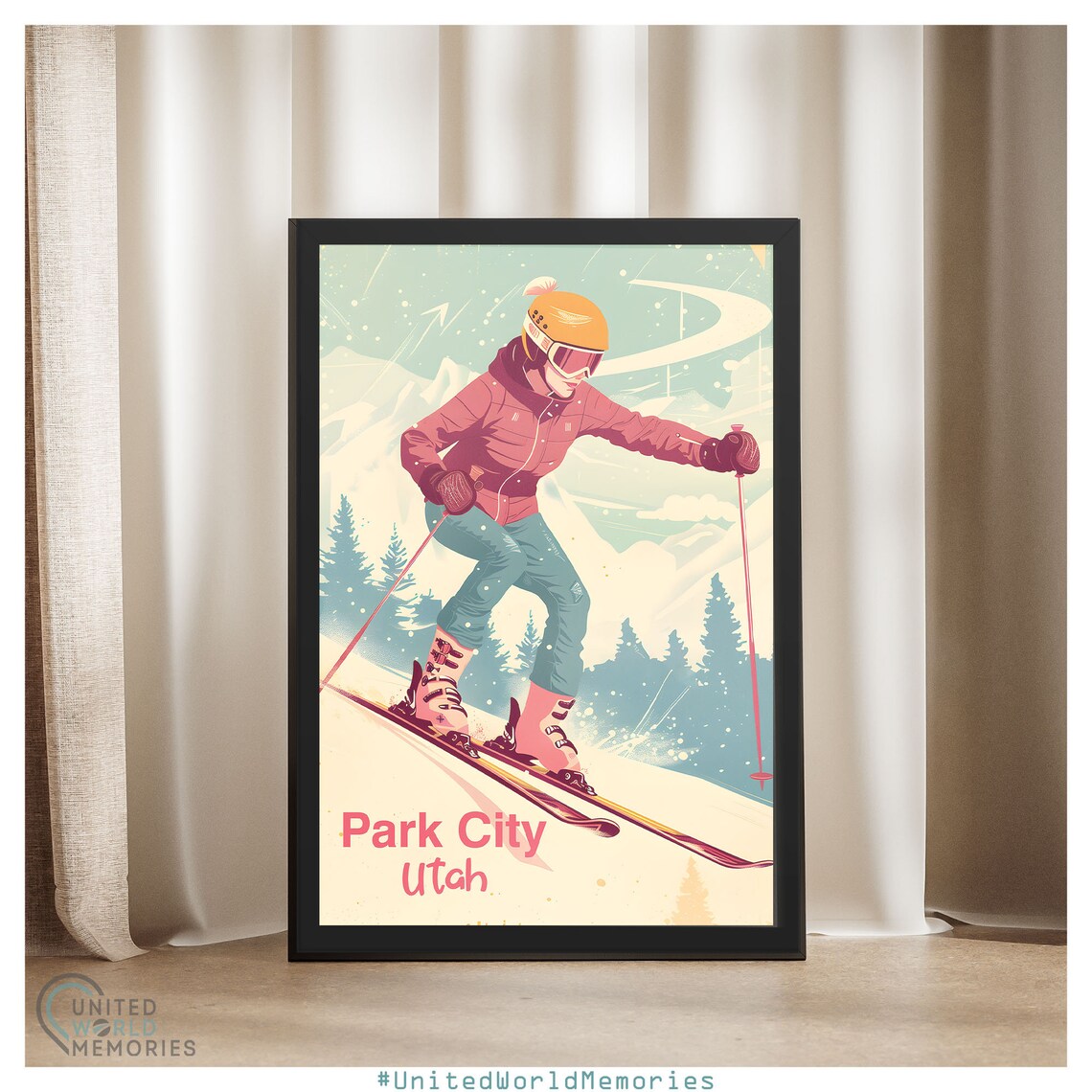 Park City Utah Female Skier Downhill Slope Vintage Travel Poster - Image 4