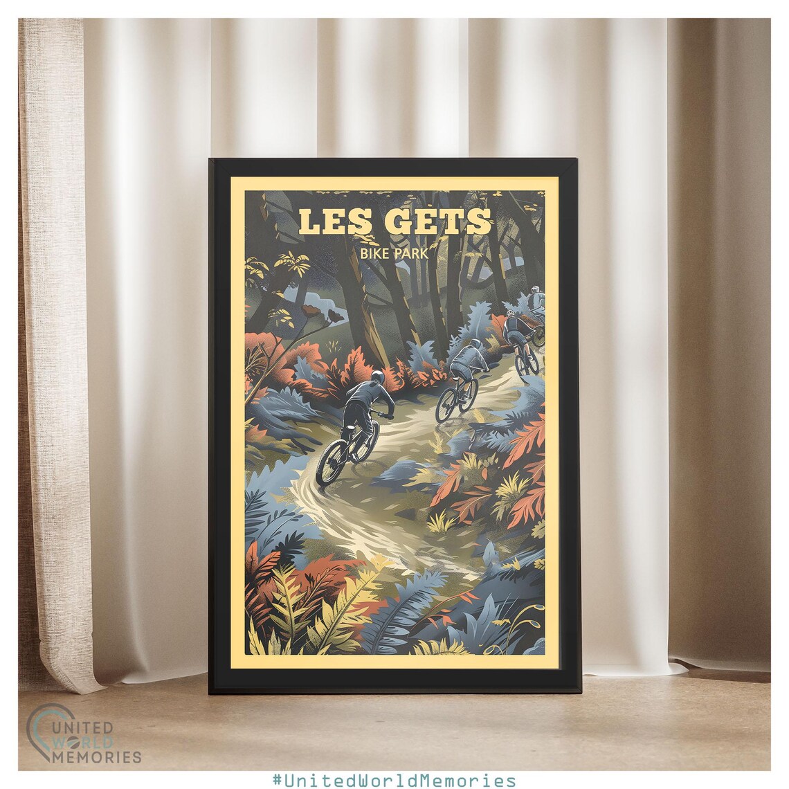 Les Gets Bike Park Forest Trail Mountain Bikers Autumn Sports Poster - Image 4