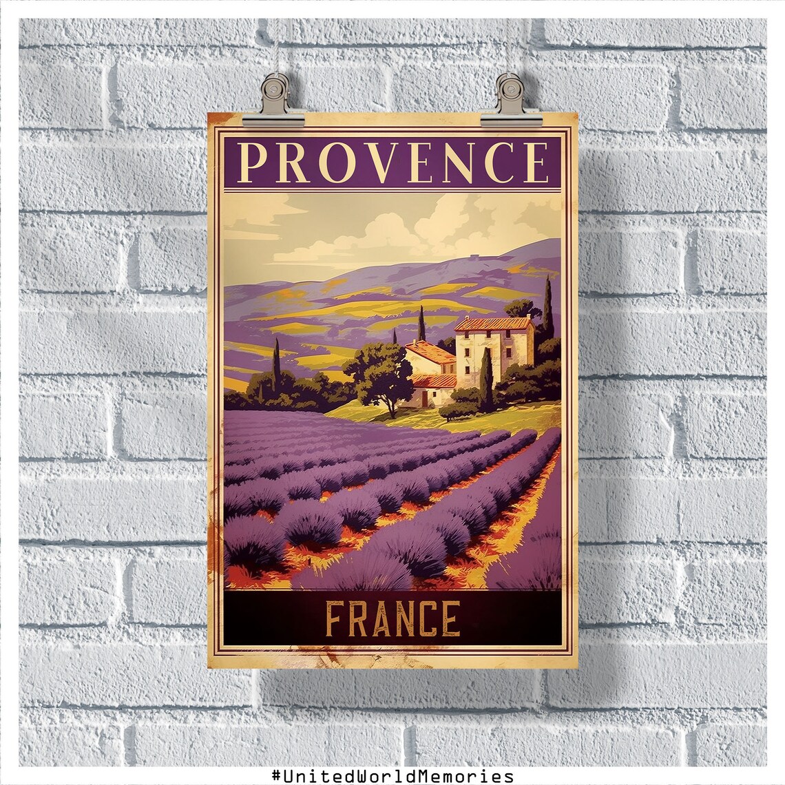 Provence France Vintage Lavender Fields Farmhouse Travel Poster