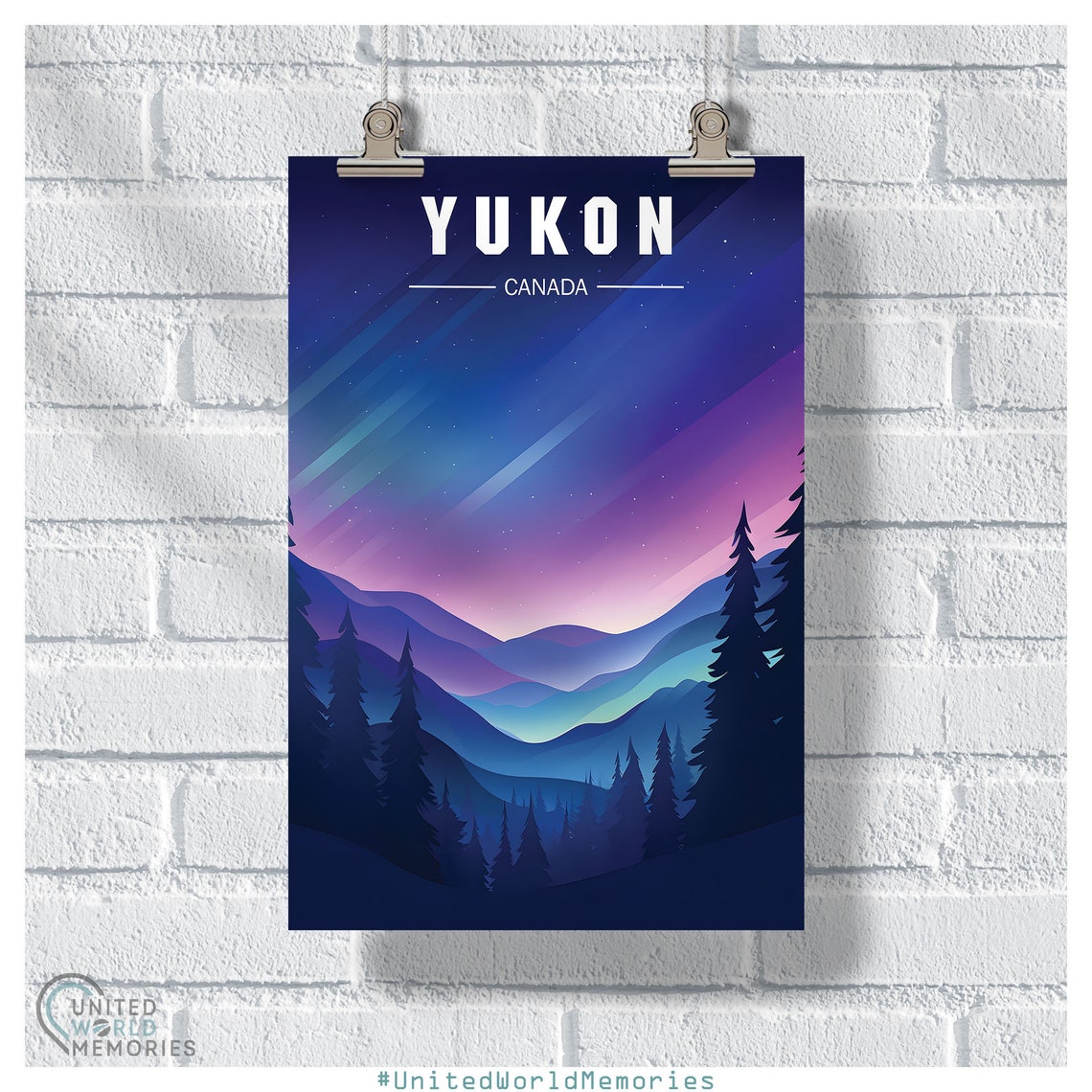 Yukon Canada Northern Lights Purple Night Mountains Forest Poster