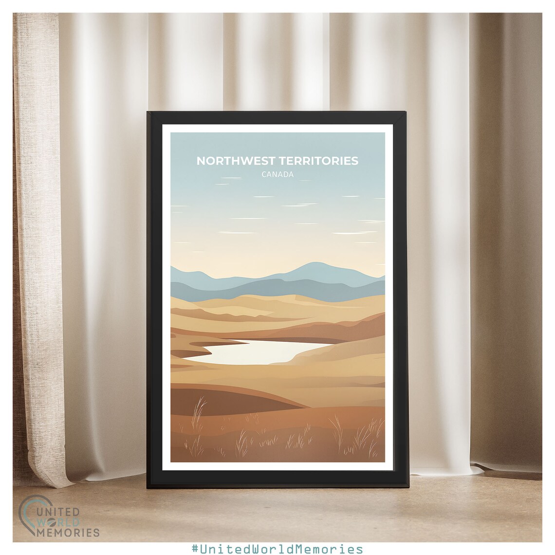 Northwest Territories Tundra Minimalist Golden Hills Lake Art Poster - Image 4