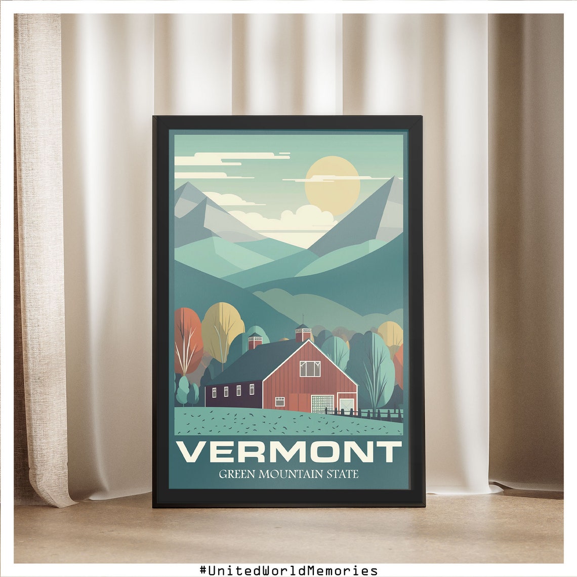 Vermont Green Mountain State Red Barn Pasture Vintage Travel Poster - Image 5