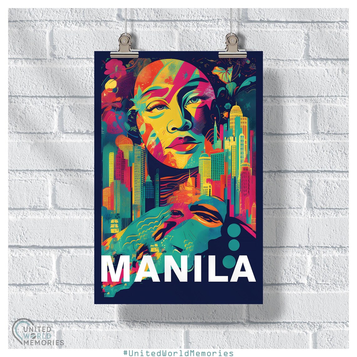 Manila Graffiti Pop Art Woman Face Colorful City Skyline Modern Poster