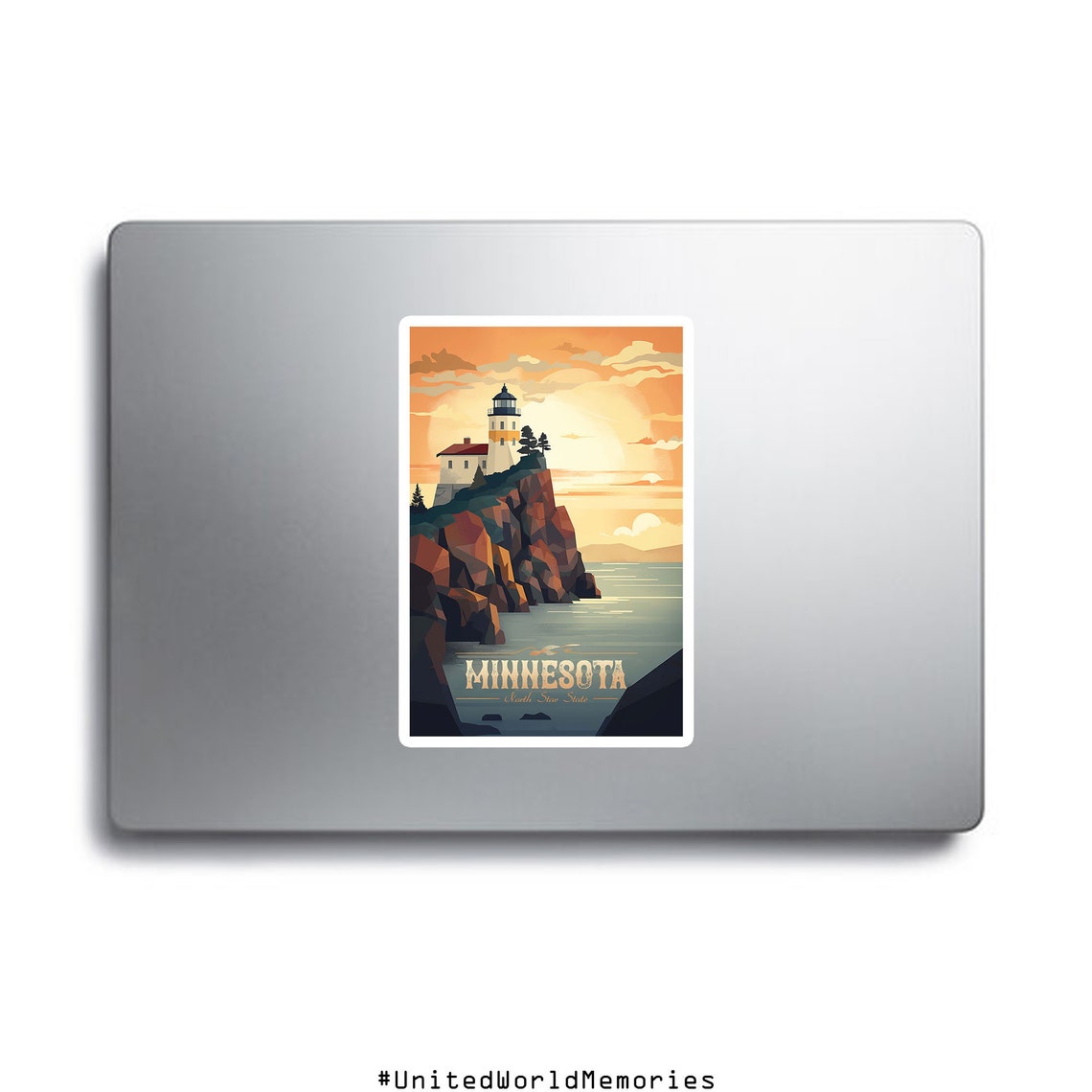 Minnesota North Star State Lighthouse Sunset Retro Travel Poster