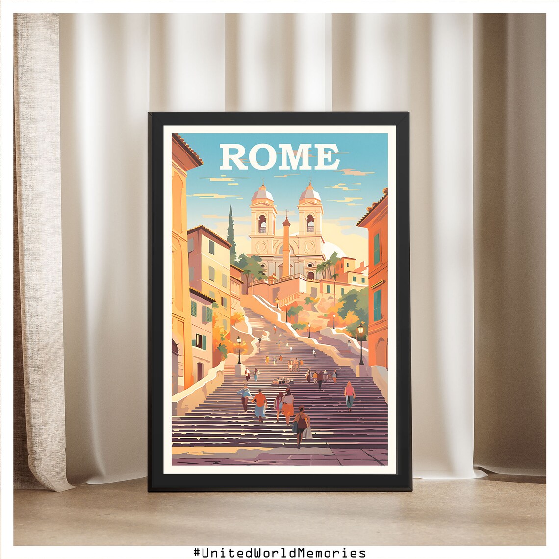 Rome Italy Spanish Steps Vintage Travel Poster Trinita Monti Art