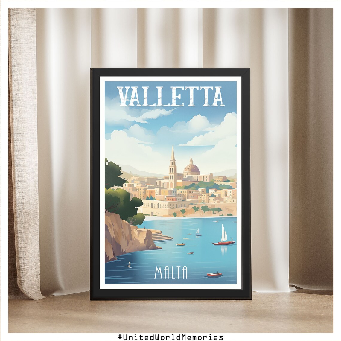 Valletta Malta Grand Harbor Sailboats Skyline Vintage Travel Poster - Image 5