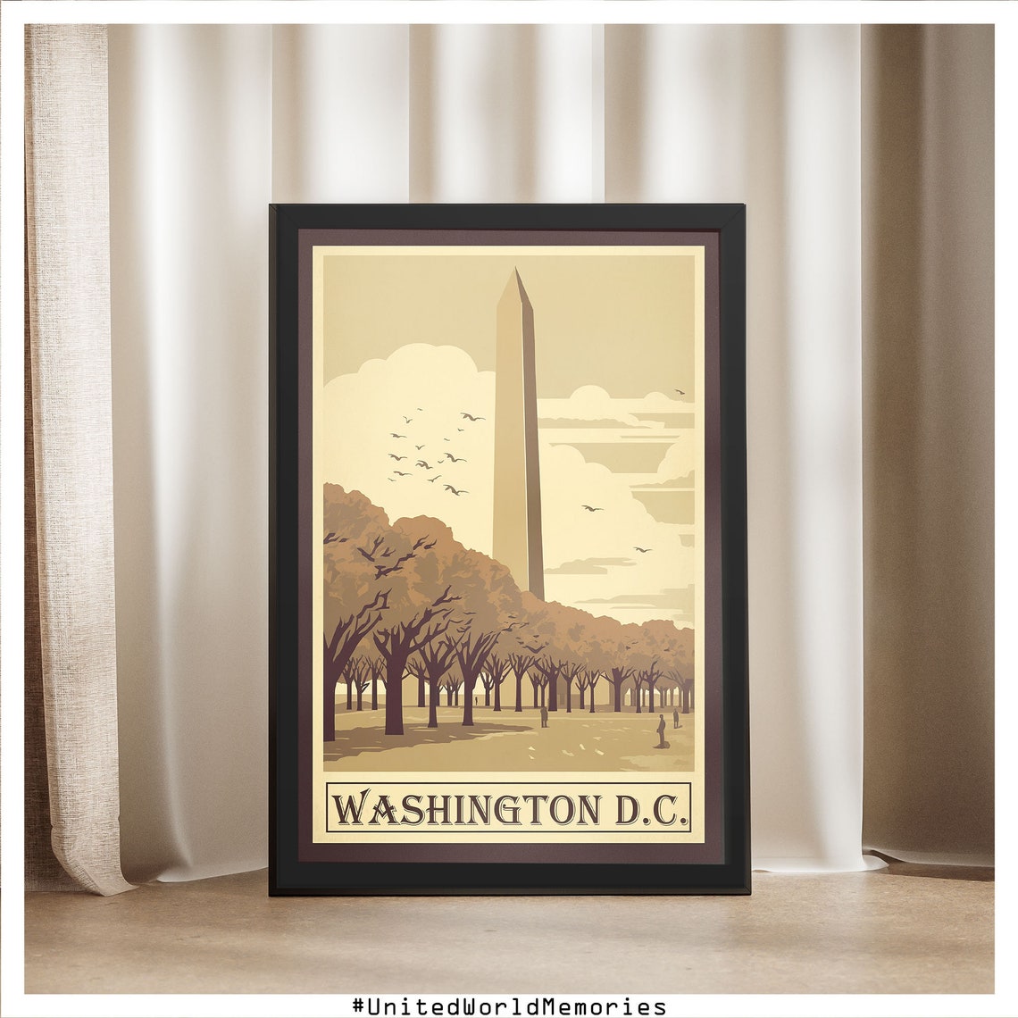 Washington DC Monument Tree Lined Mall Sepia Vintage Travel Poster - Image 5
