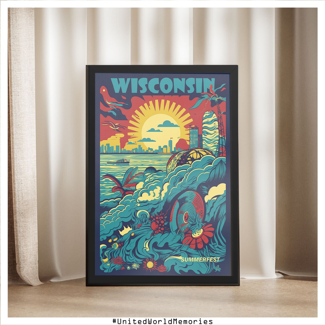Wisconsin Summerfest Music Festival Lakeside Sunshine Bold Poster - Image 5