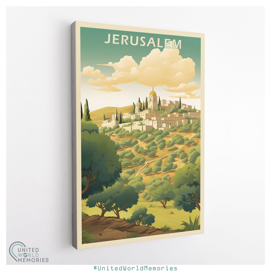 Jerusalem Olive Grove Hillside Golden Dome Vintage Travel Poster - Image 3