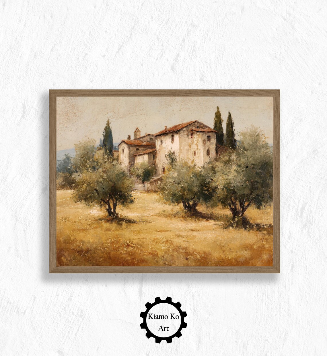 Tuscan Villa Golden Meadow Vintage Italian Countryside Painting Poster