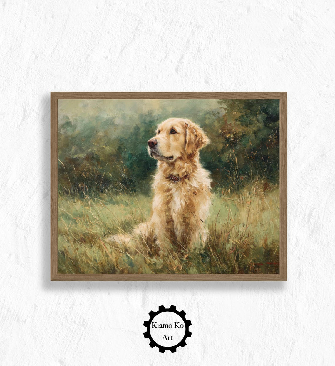 Golden Retriever Sitting In Tall Summer Grass Countryside Poster