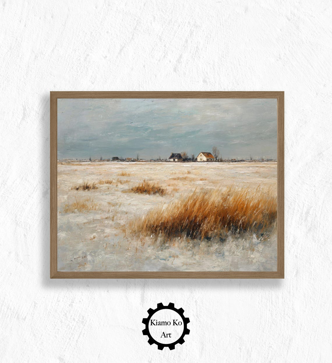 Distant Farmhouses On A Snowy Prairie Under Winter Sky Poster