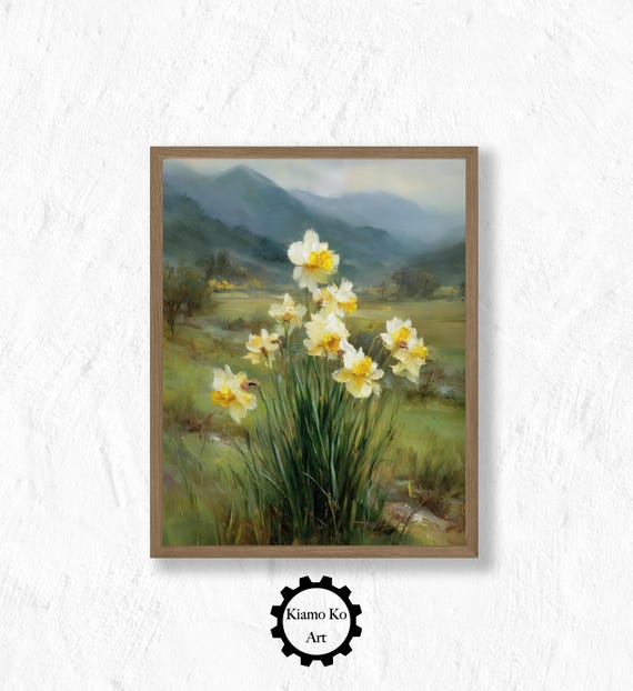 Rustic Mountain Landscape Art Cozy Field Scene Wall Decor Nature Print Home Gift Vintage