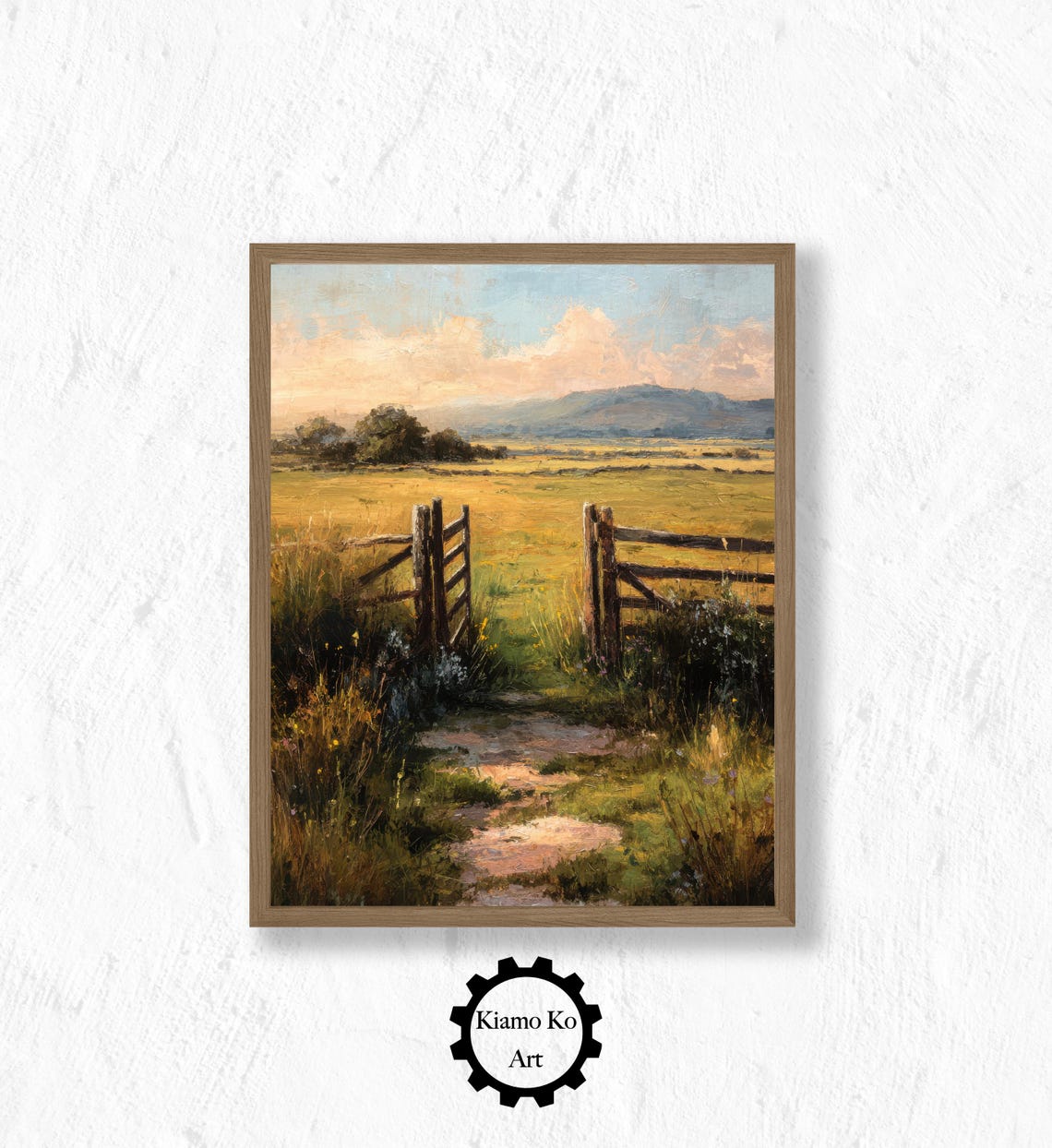 Rustic Wooden Gate Opening Into A Golden Meadow At Dusk Poster