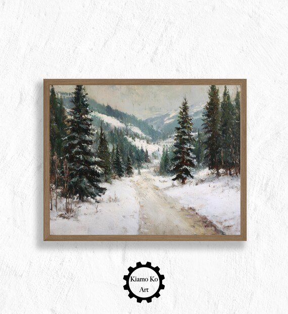 Snowy Mountain Road Through a Pine Forest Winter Landscape Wall Art