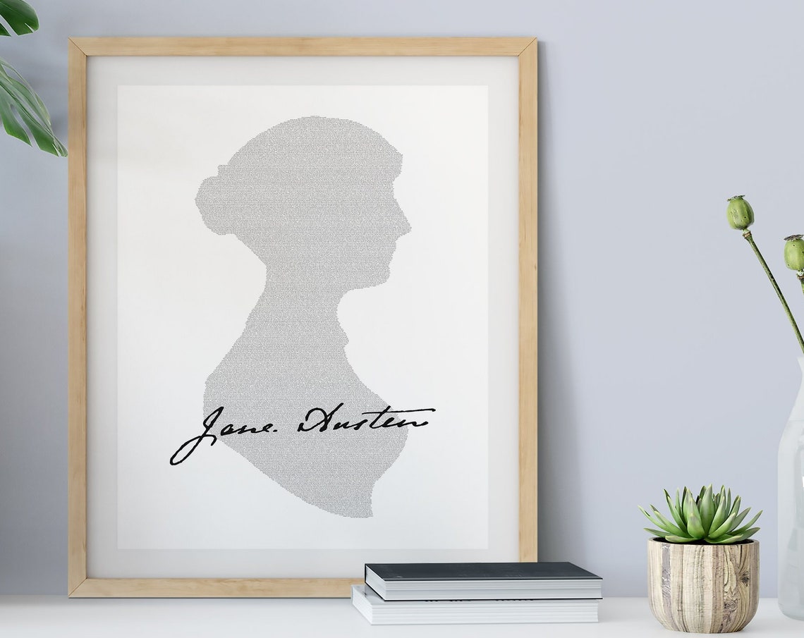 Jane Austen Silhouette Text Portrait Classic Author Wall Art