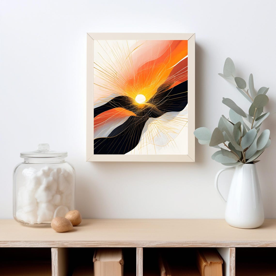 Radiant Sunburst Gold Rays Warm Orange Black Abstract Poster