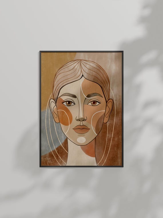 Abstract Female Portrait Minimalist Line Art With Earthy Tones