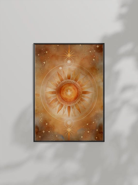 Boho Sun And Stars Wall Art Celestial Mystical Painting Spiritual Home Decor