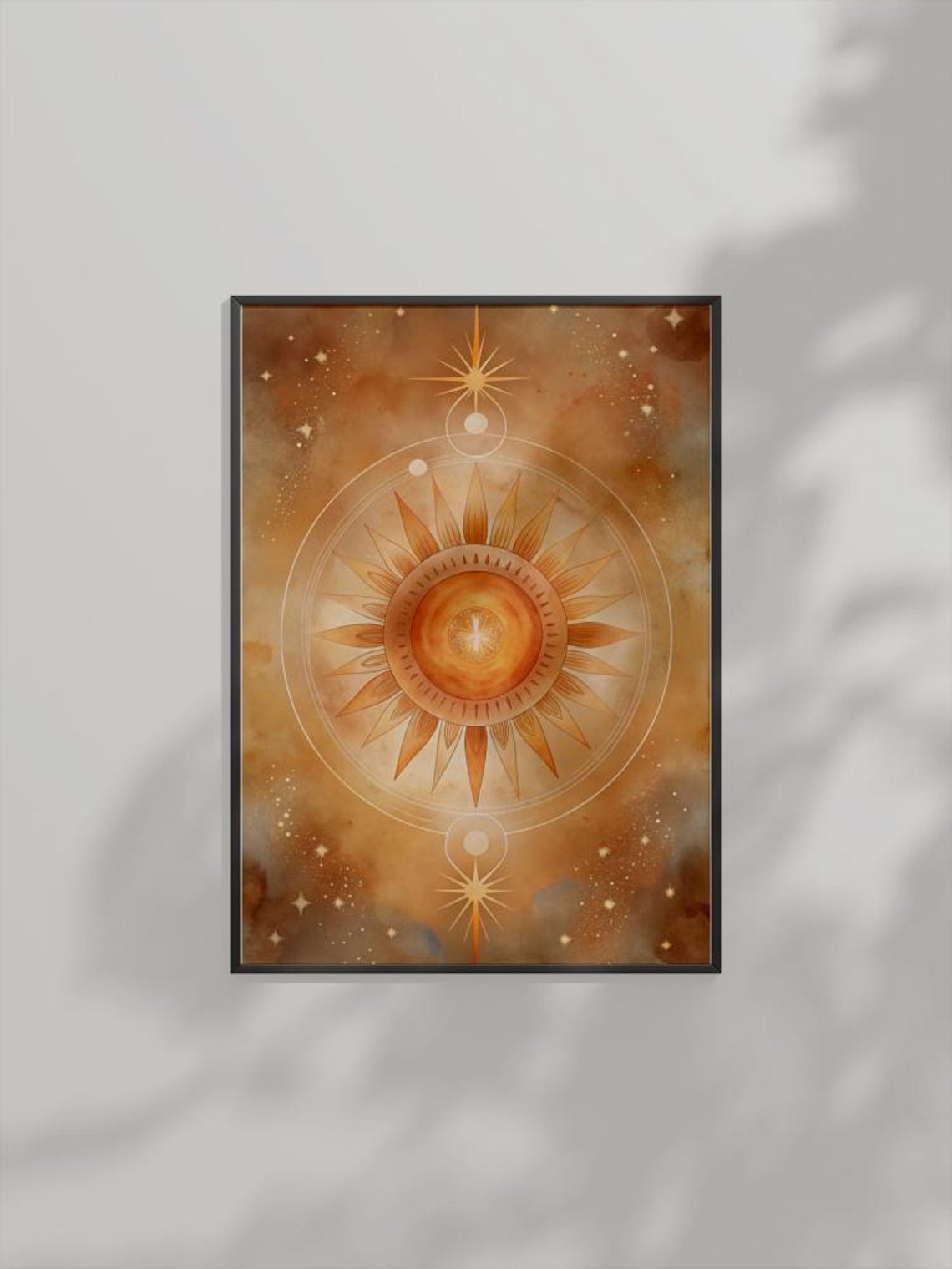 Boho Sun And Stars Art Celestial Mystical Warm Amber Watercolor Poster