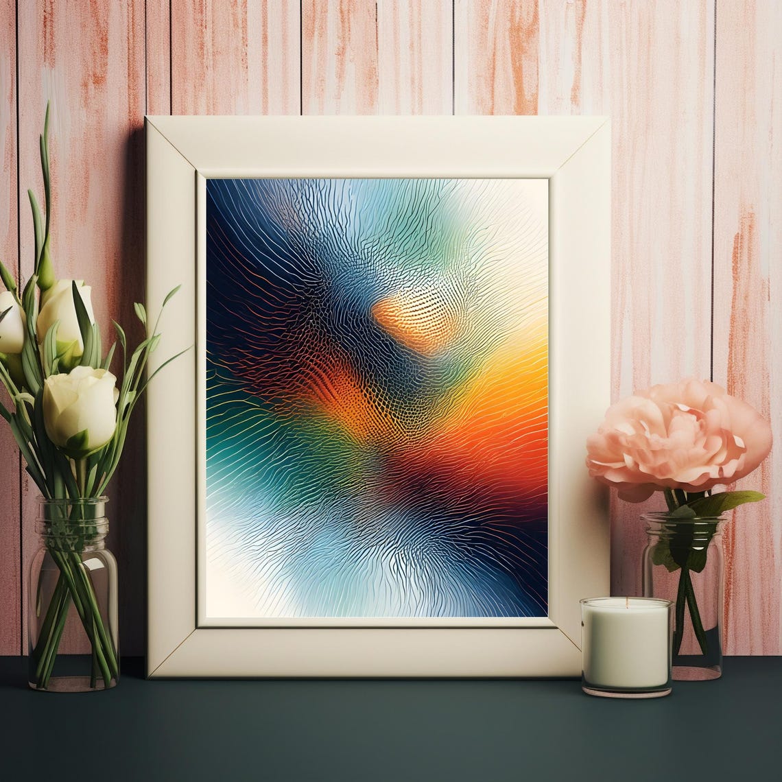 Colorful Flowing Lines Abstract Vibrant Multicolor Wave Wall Art