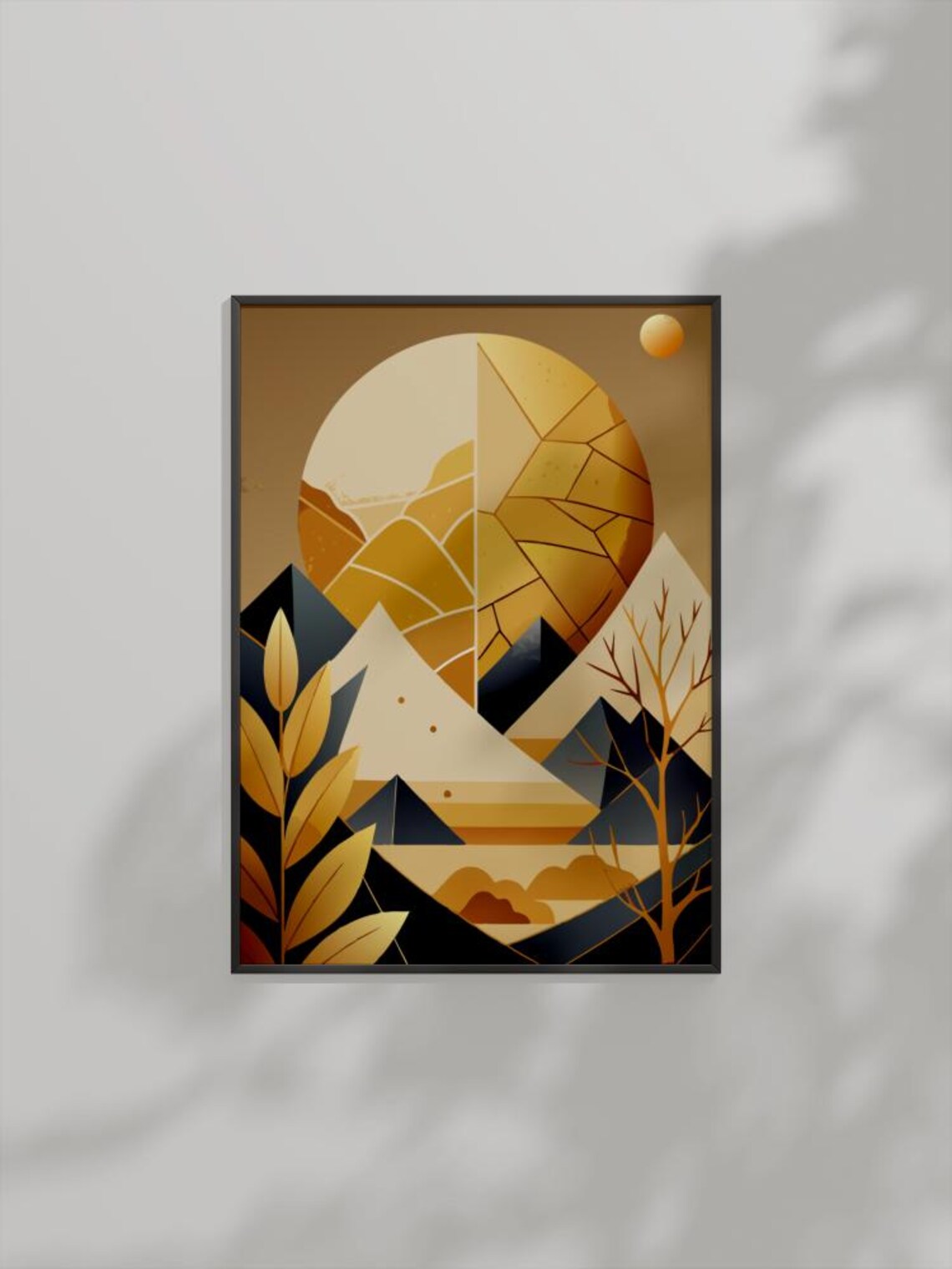 Golden Sun Circle Geometric Mountains Abstract Luxe Nature Poster Art
