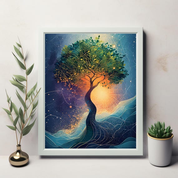 Mystical Tree Of Life Surreal Art Print For Instant Vibrant Nature Wall