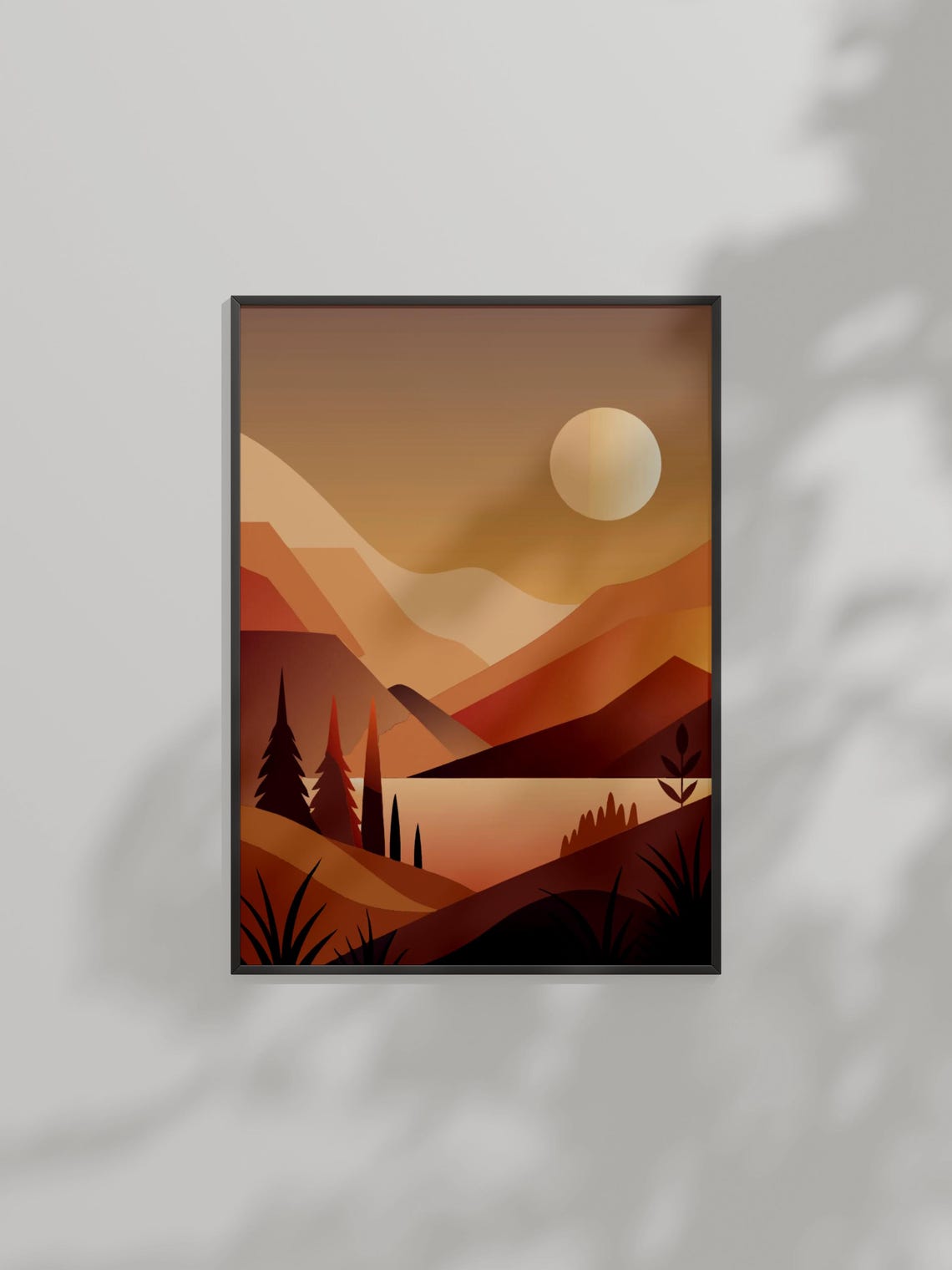 Sunset Mountain Landscape Art Minimalist Nature Scene 24x36