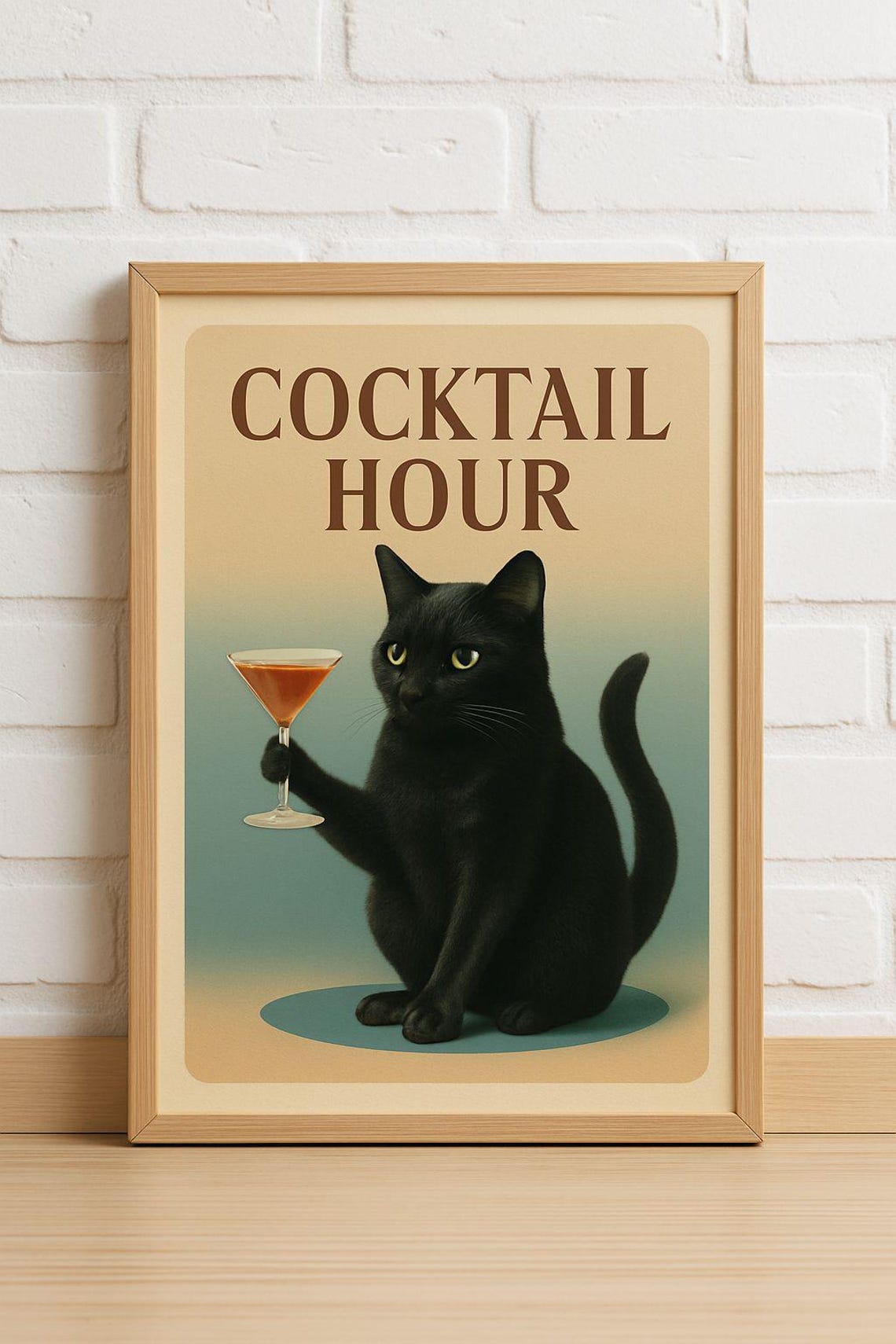 Cocktail Hour Black Cat Martini Retro Bar Cart Decor Art Poster