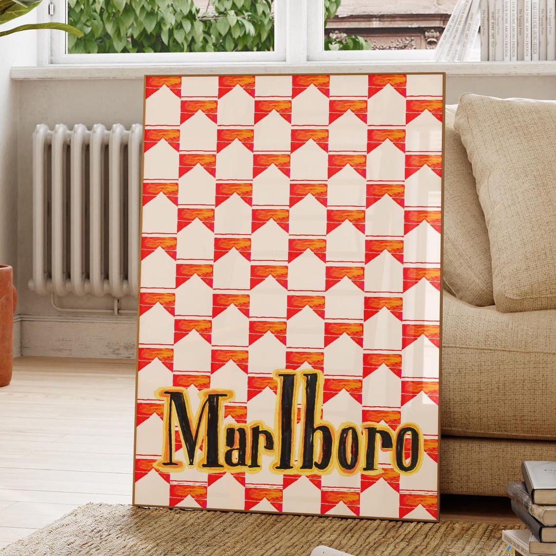 Marlboro Matchstick Chevron Pattern Orange Retro Bar Cart Poster