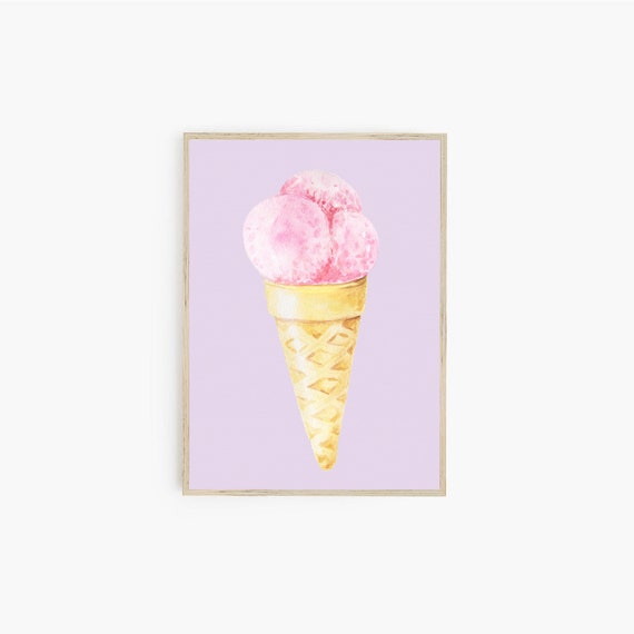 Ice Cream Poster Girls Bedroom Decor Summertime Pastel Ice Cream Wall Art Watercolor Dessert Print