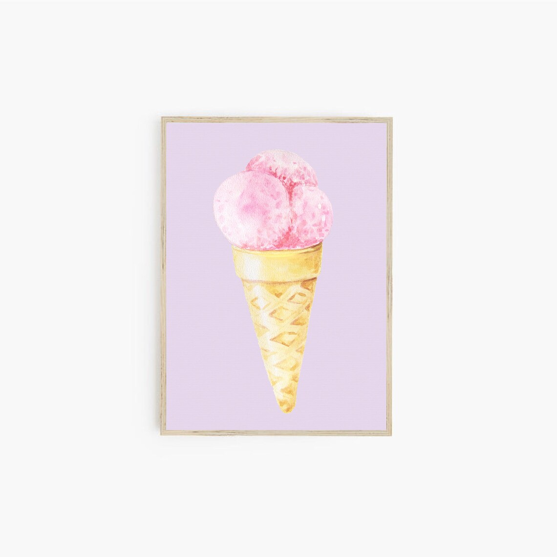 Pink Watercolor Ice Cream Cone Pastel Lavender Kids Wall Poster