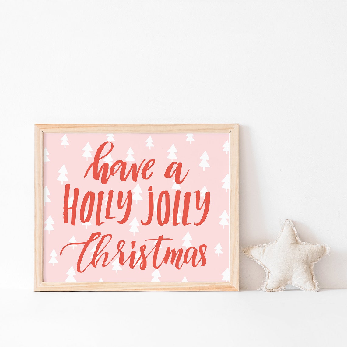 Have A Holly Jolly Christmas Red Script Tree Pattern Pink Poster - Image 3
