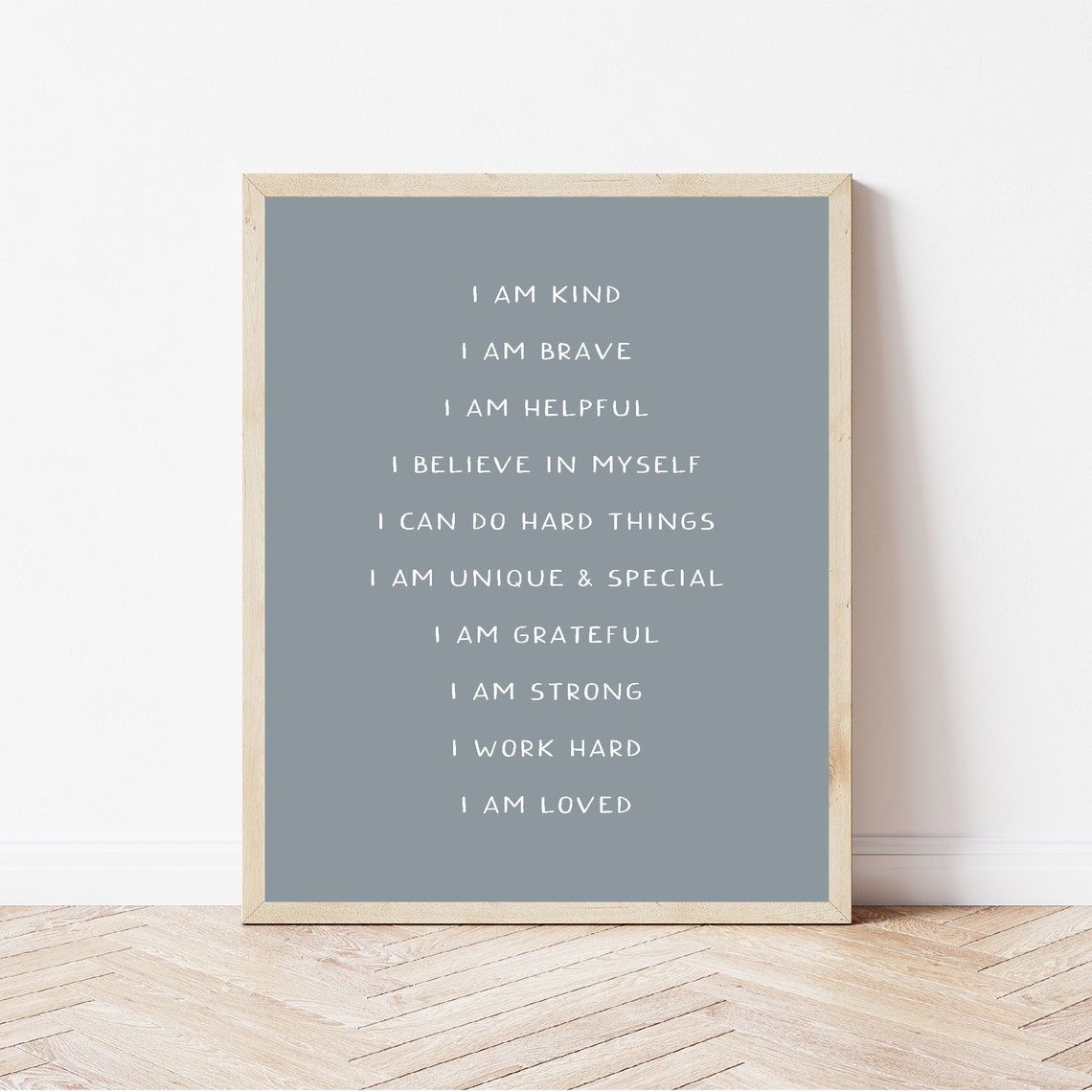 Positive Affirmations Dusty Blue I Am Kind Boys Nursery Wall Poster - Image 3